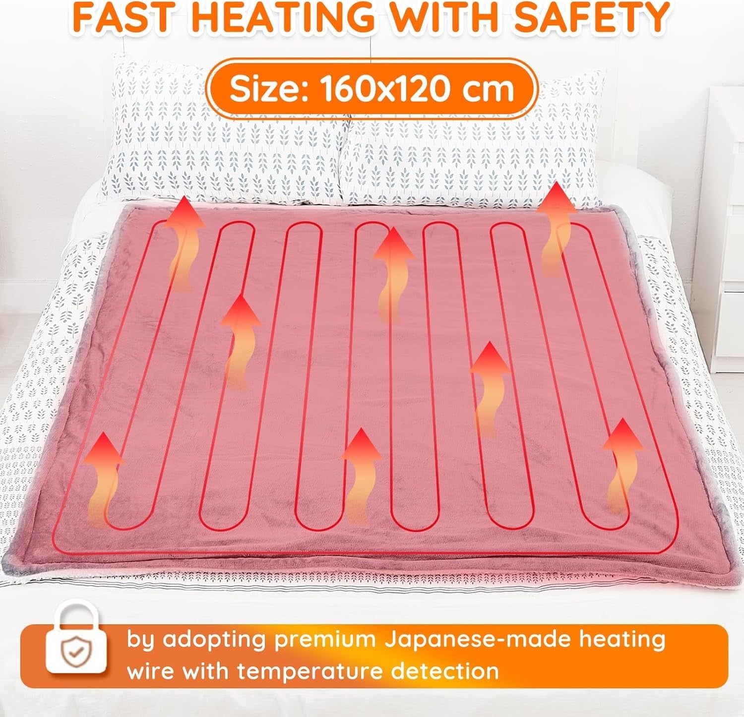 Electric Heated Throw Blanket 120x160cm Sherpa Fleece 10 Heat Timer