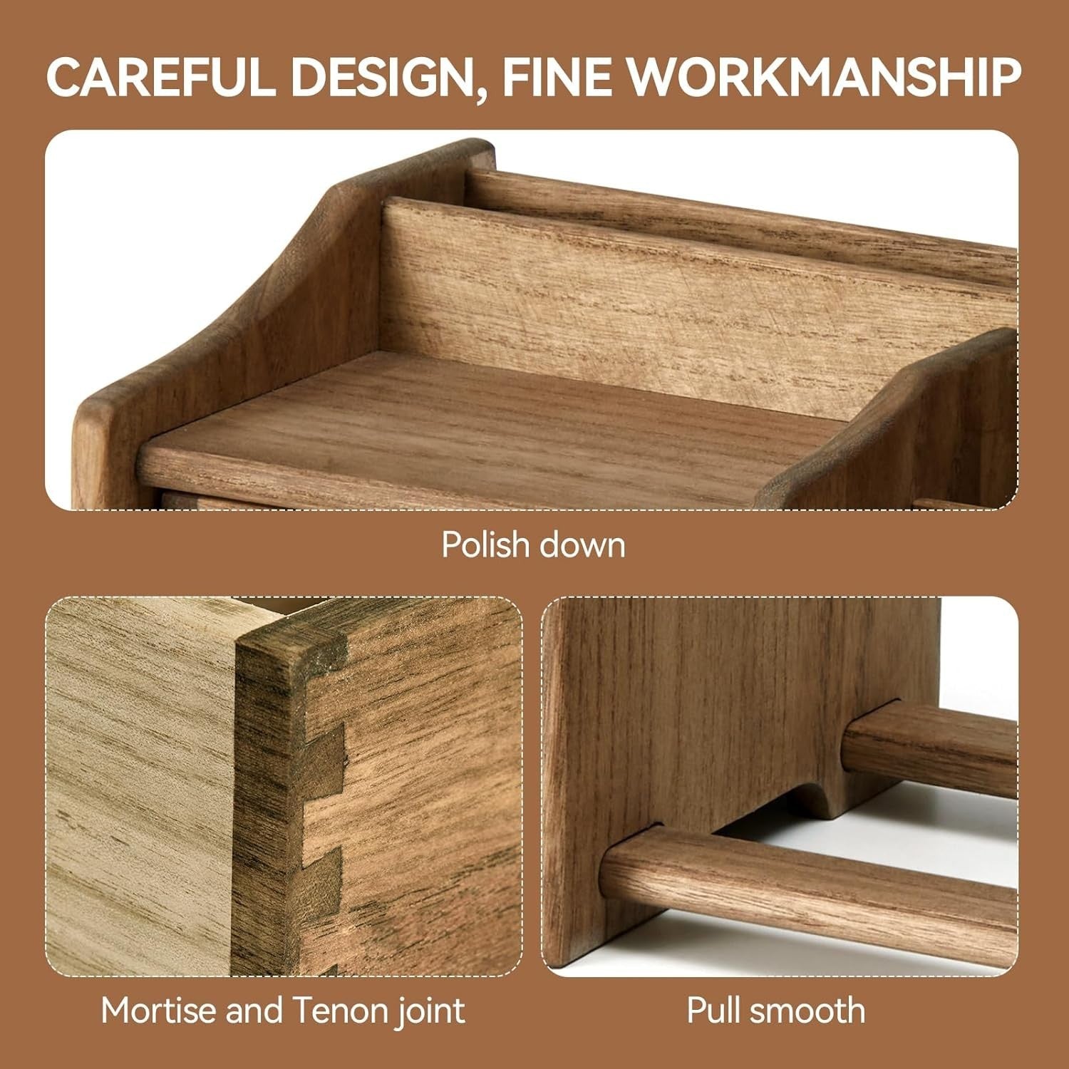Wooden Desktop Organizer with Drawer Adjustable Shelf Solid Rack