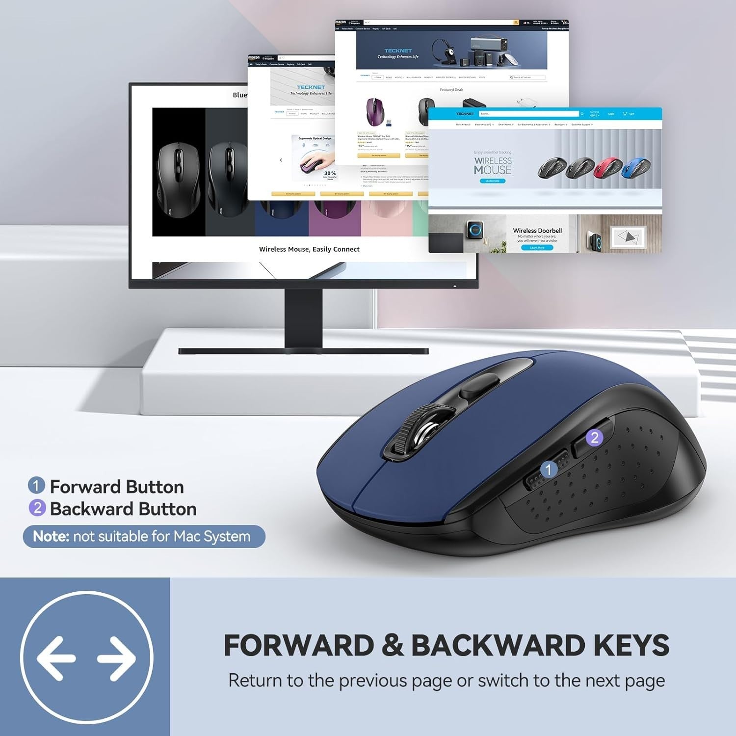Wireless Bluetooth Mouse 4000 DPI Dual Mode Silent Click Long Battery Blue