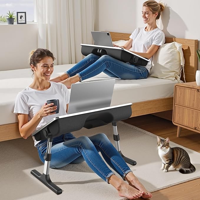 2-in-1 Adjustable Bed Laptop Table Folding Lap Desk Cushioned XXL Tray