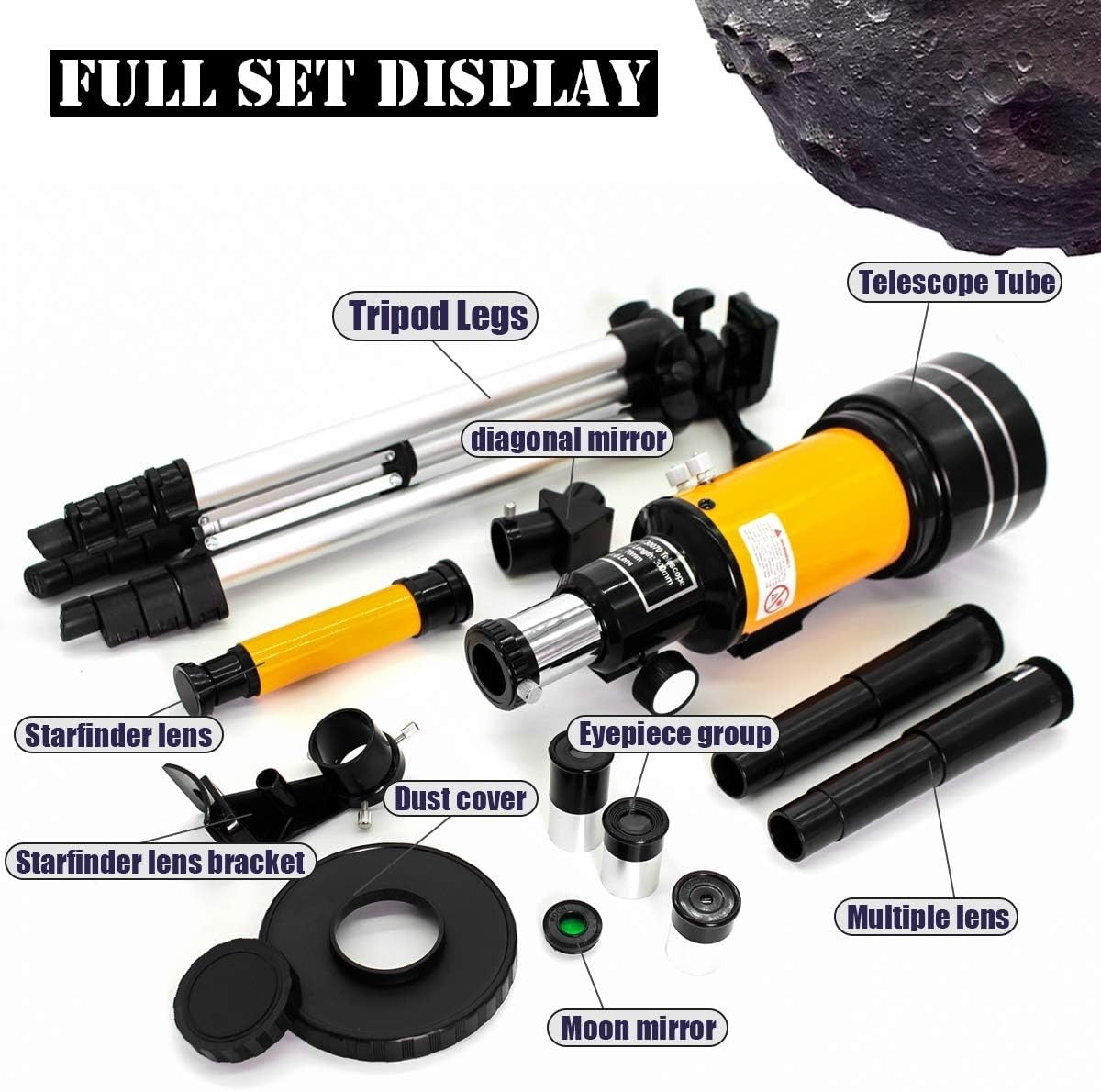 Kids Space Astronomical Telescope 70mm Refractor with Tripod Yellow