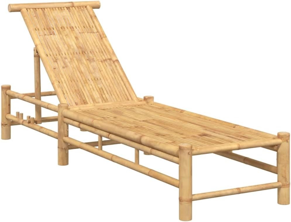 Outdoor Bamboo Sun Lounger 3-Position Adjustable Patio Daybed 199x55x30 cm