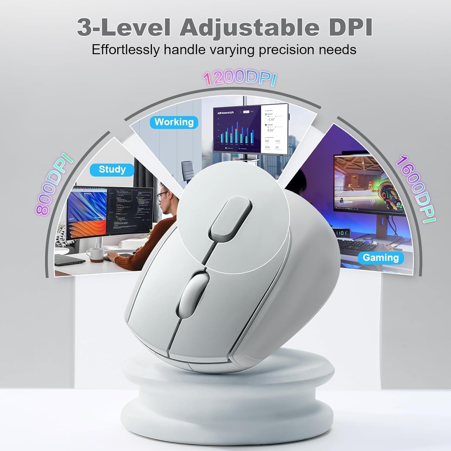 Silent Wireless Mouse 2.4GHz 1600 DPI Portable Ergonomic Laptop PC