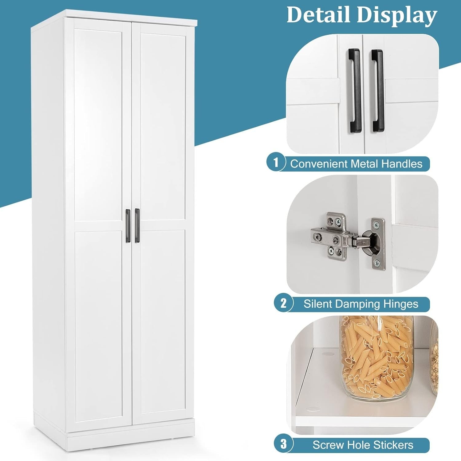 Tall White Storage Cabinet with Shelves & Doors – Ideal Utility Cupboard