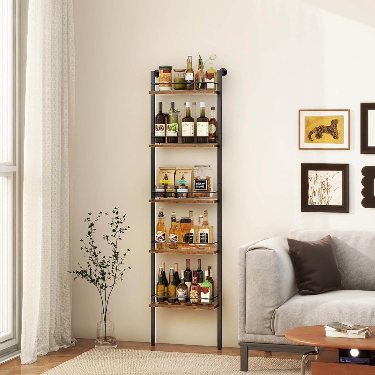 Tall Freestanding Wine Rack 5-Tier Bottle Display Shelf Drinks Storage Unit