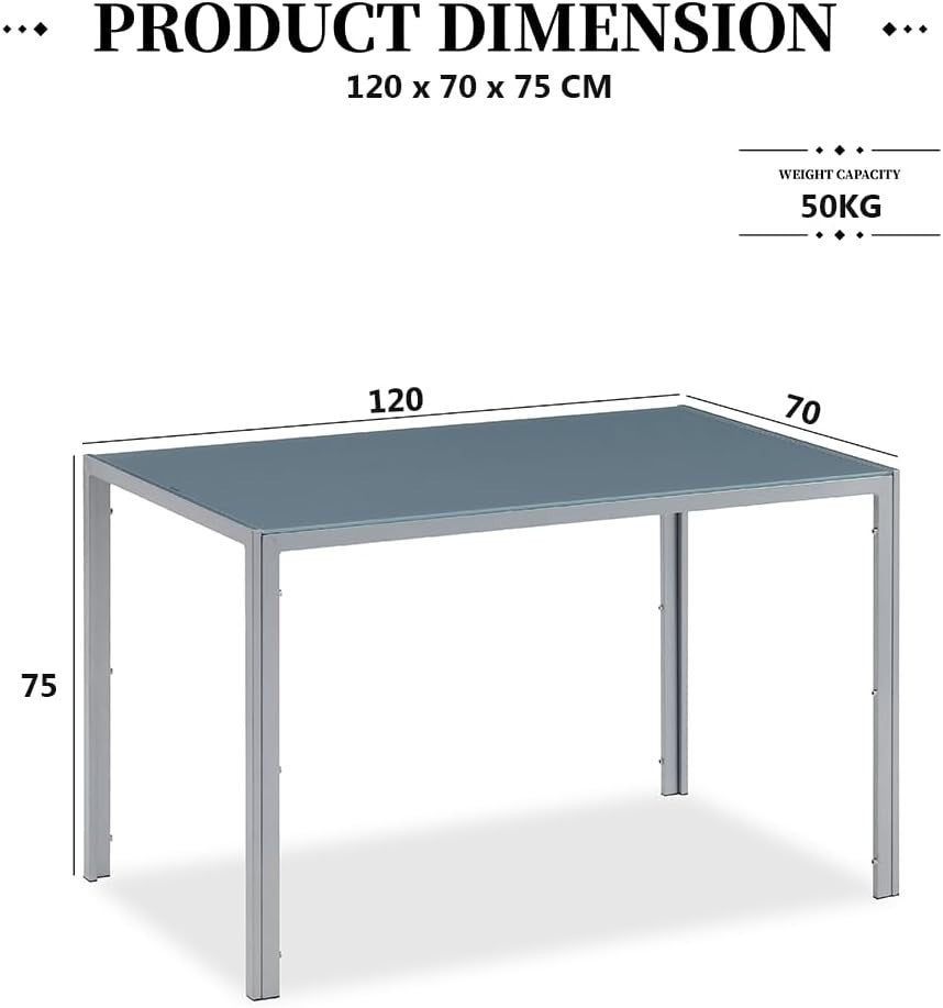 Grey Glass Dining Table and 4 Faux Leather Chairs Set 120x70x75cm