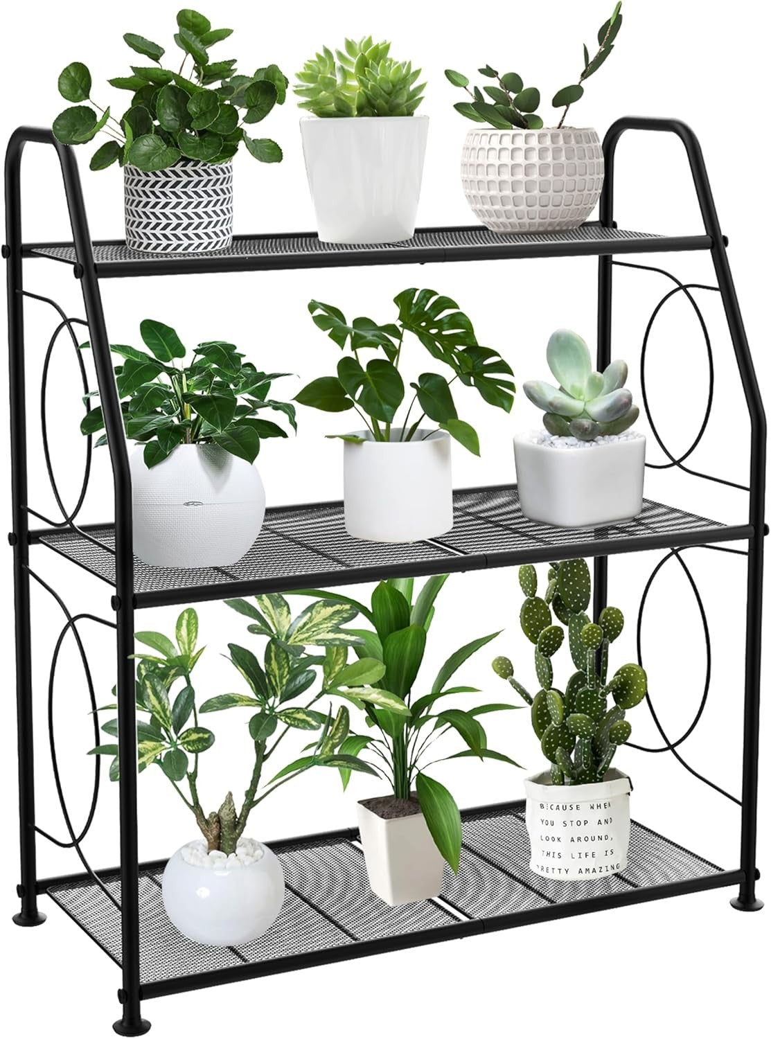 3 Tier Metal Plant Stand Indoor Outdoor | Heavy Duty Black Garden Display Rack