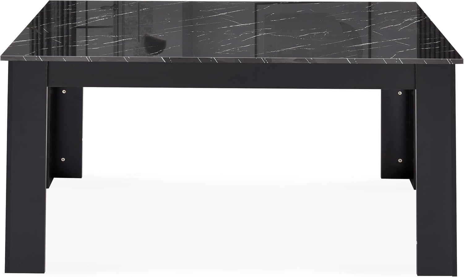 Modern Black Marble Dining Table Set with 4 White PU Leather Chairs, 120cm