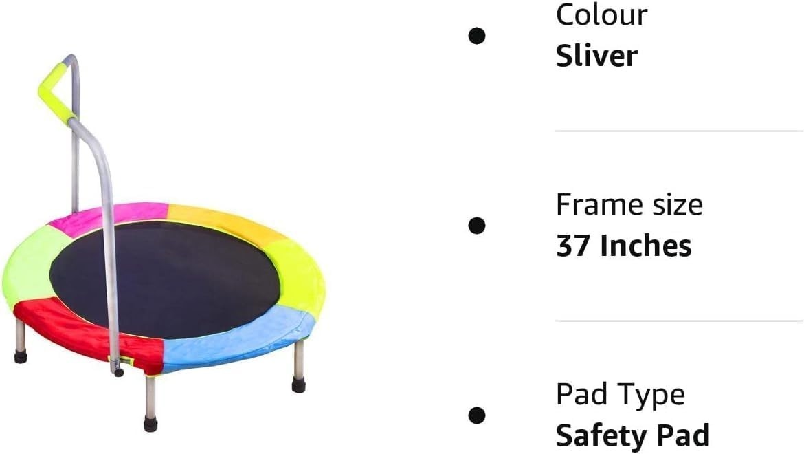 37 Inch Foldable Kids Trampoline Indoor Outdoor Toddler Bounce Handle
