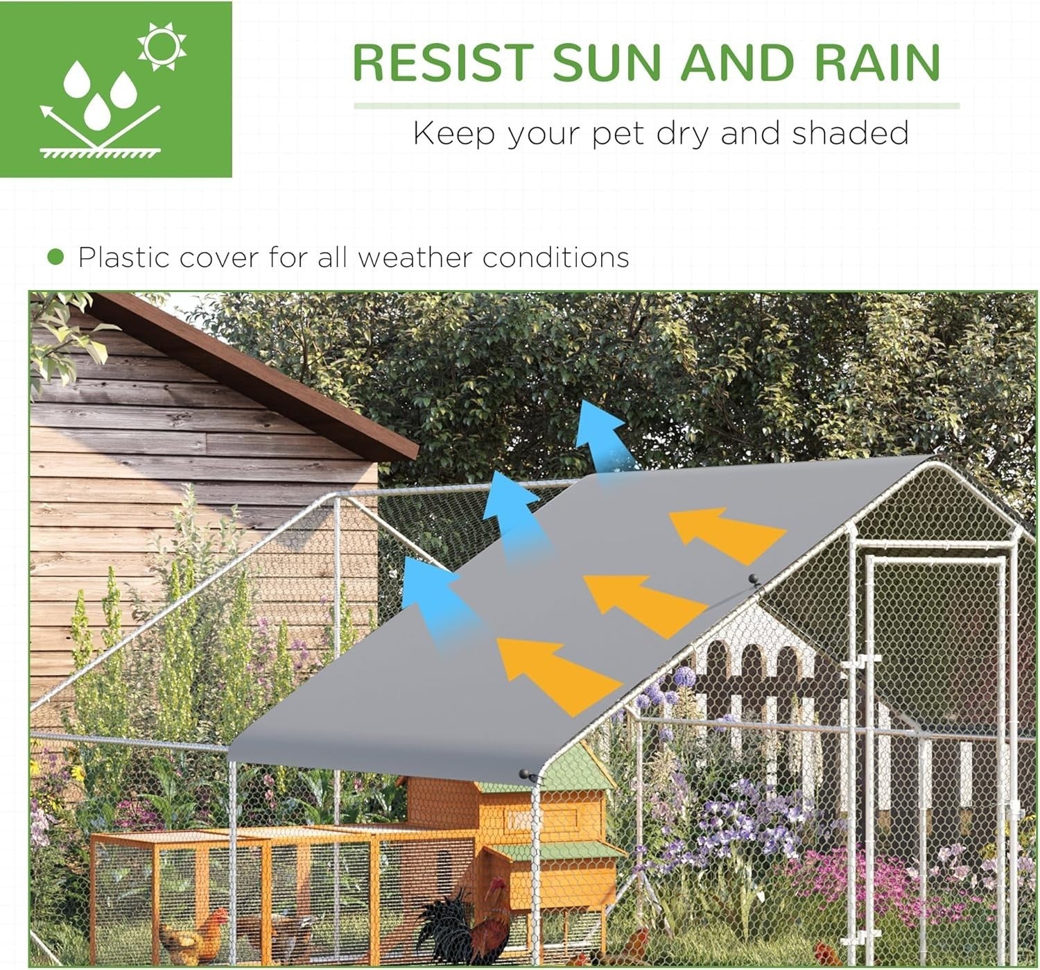 Walk In Chicken Run 3x4m Galvanised Coop with Cover & Shelf