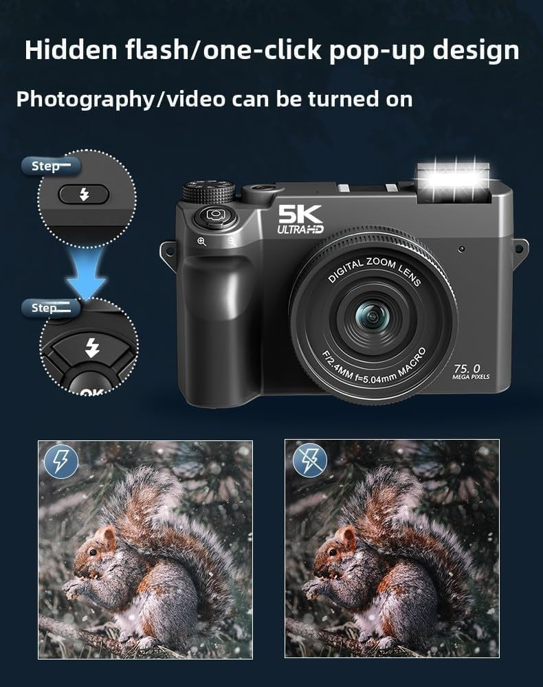 5K Digital Camera 75MP Vlogging Camera 3” Screen 32GB White