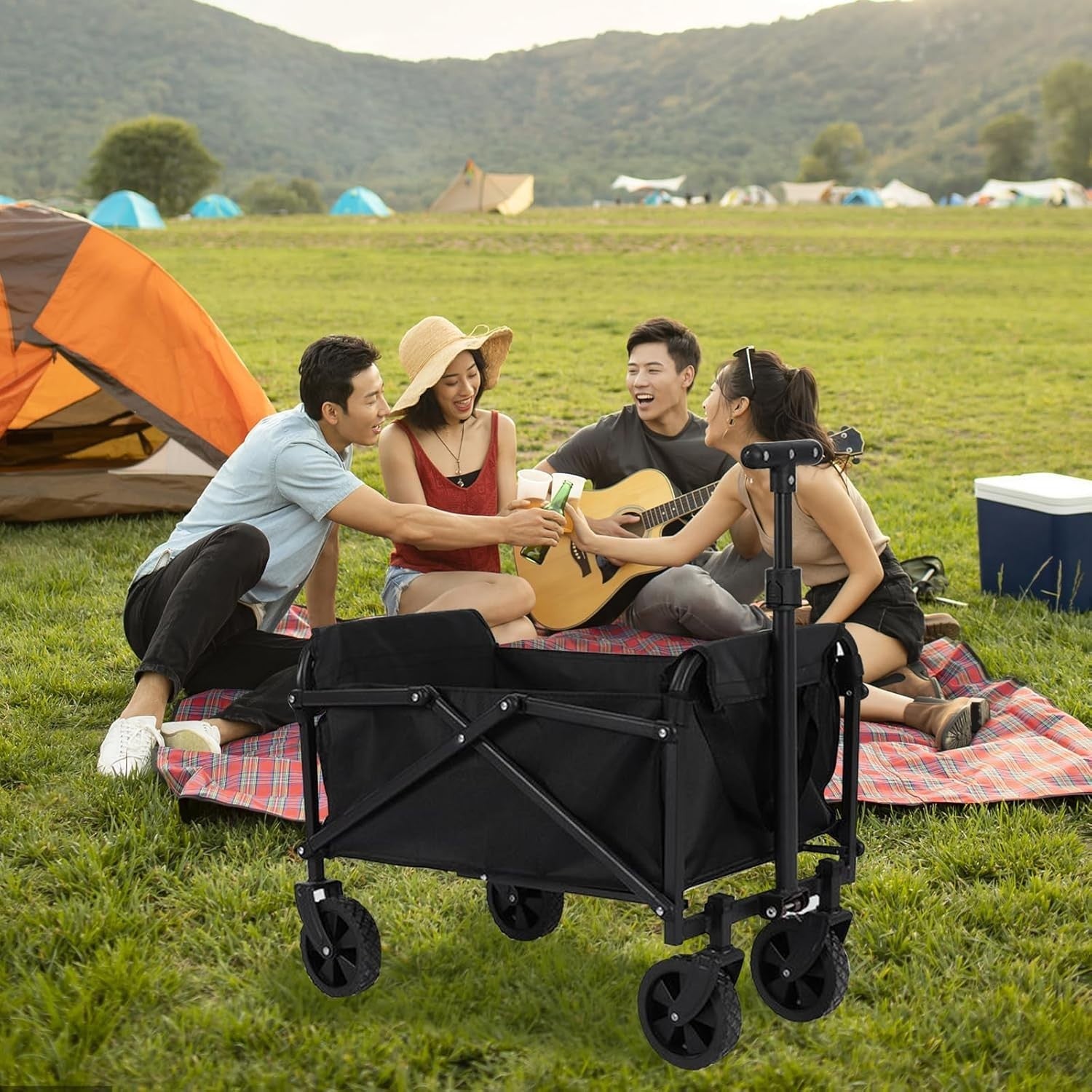 Heavy Duty Folding Festival Trolley Wagon Cart Adjustable Handle All-Terrain