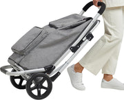 Grey Aluminium Shopping Trolley with Seat & 50L Bag, Foldable Wheels