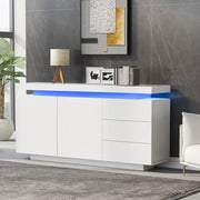 White High Gloss Sideboard LED Cabinet 2 Doors 3 Drawers Modern Unit