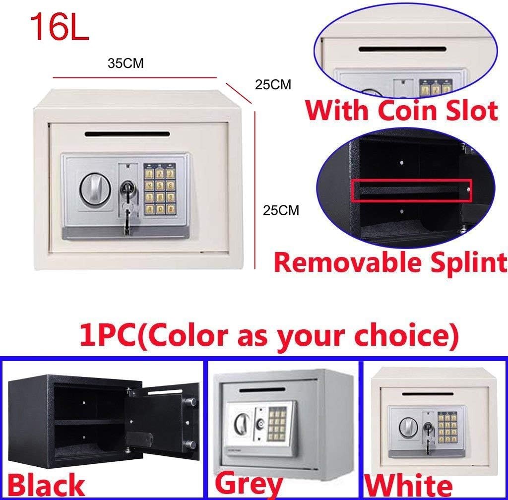 16L Digital Safe Box Electronic Keypad Cash Document Security White