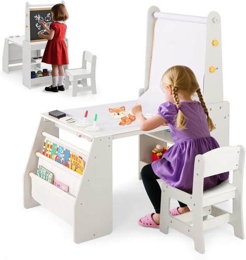Kids Art Table & Chair Set with Double-Sided Easel, Paper Roll & Storage – Toddl