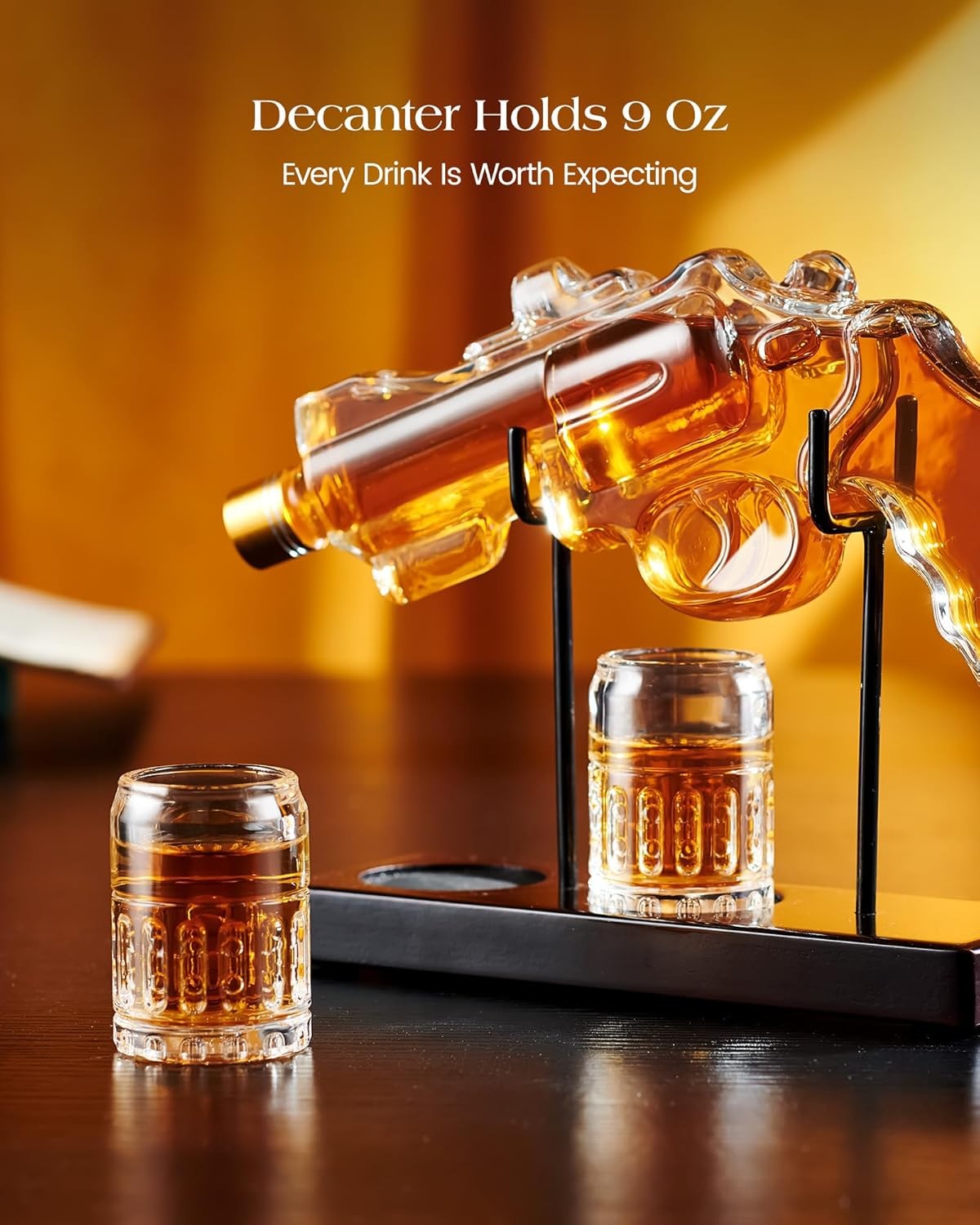 Gun Whiskey Decanter Set with 2 Glasses 266ml Novelty Liquor Dispenser Gift