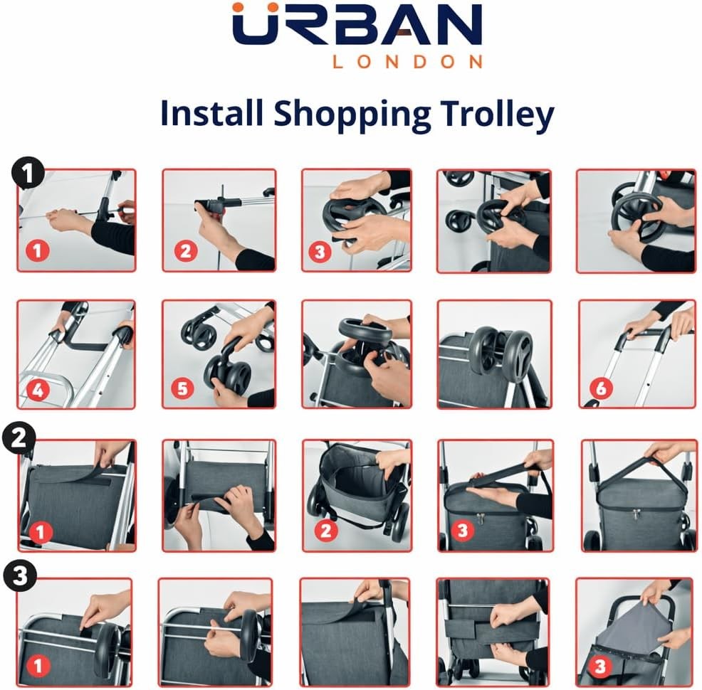 6 Wheel Shopping Trolley 74L Folding Grocery Cart Cooler Bag Adjustable Handle
