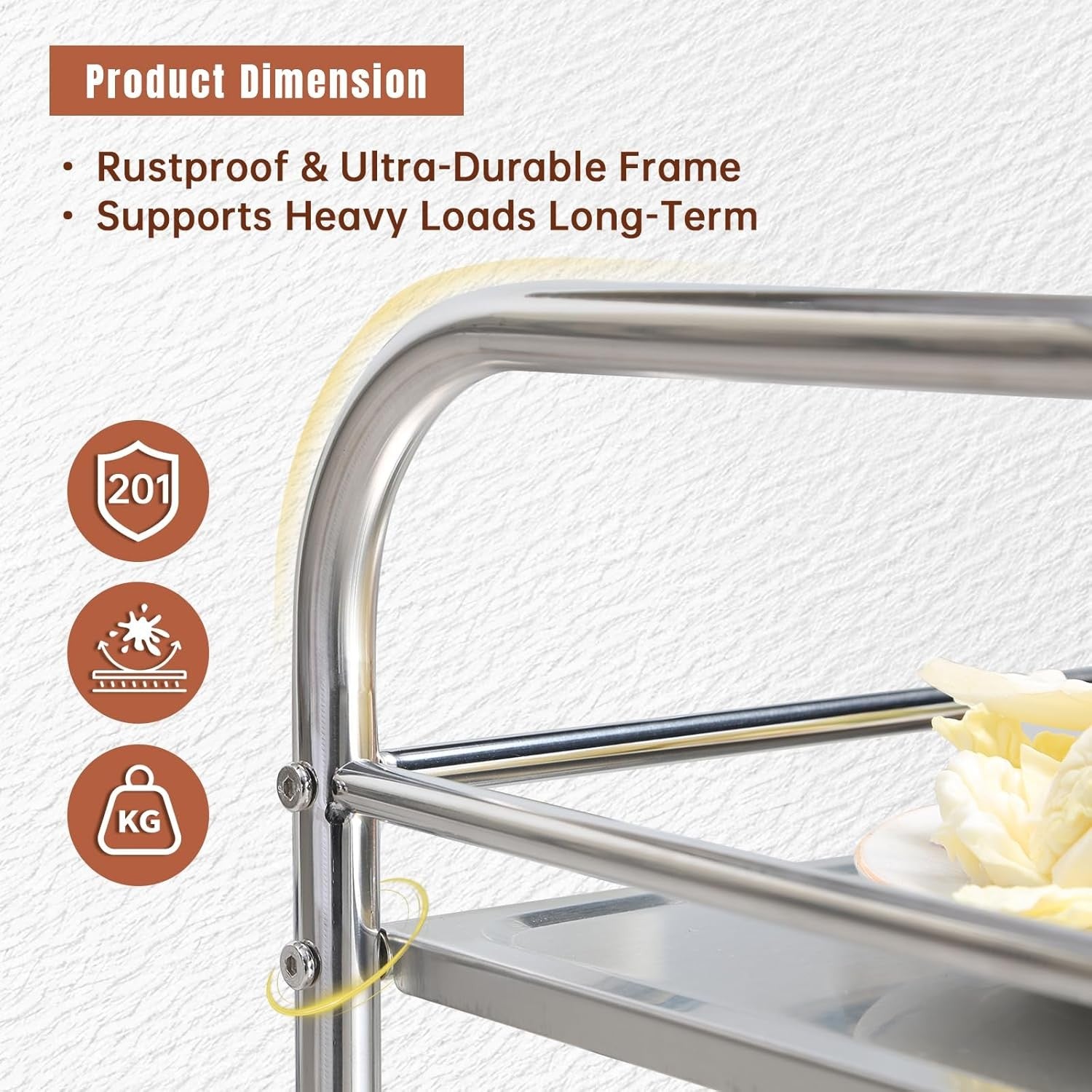 Heavy Duty Stainless Steel Utility Cart 3 Tier Rolling Storage Trolley