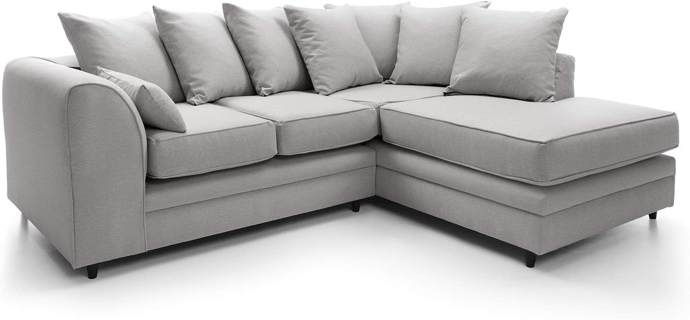 Light Grey L Shape Corner Sofa 3 Seater Brushed Cotton Cushions Durable