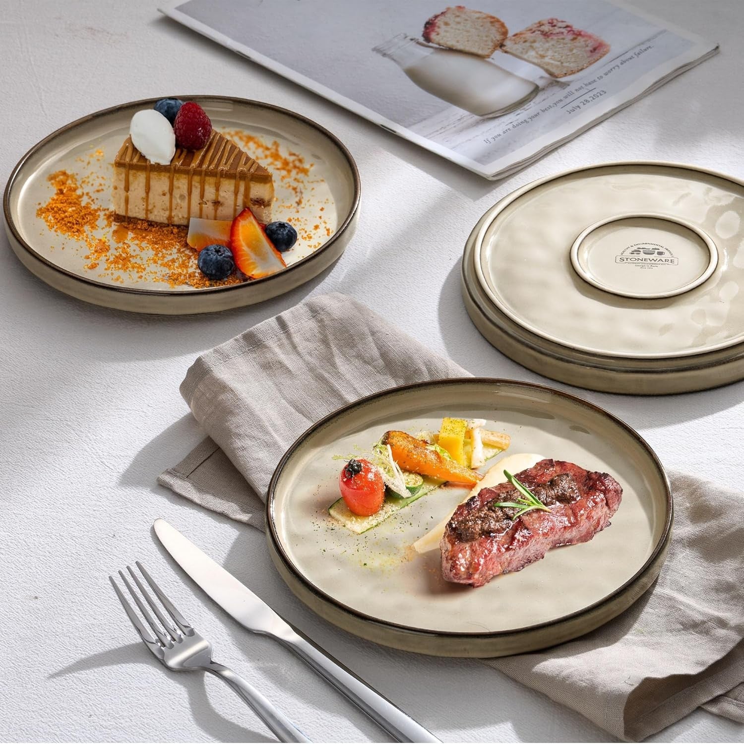 7.9in Ceramic Dessert Plates Set of 6 Scratch Resistant Microwave Safe