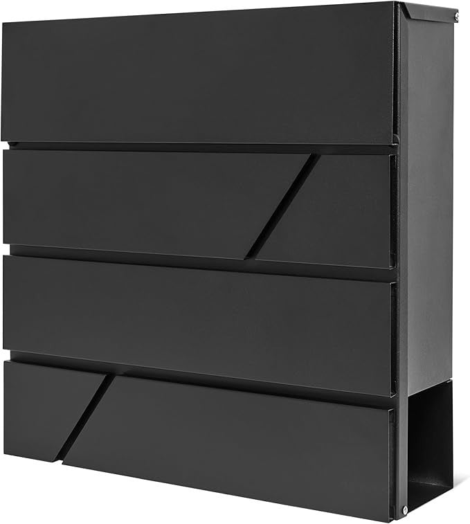 Lockable Wall Mounted Mailbox Black Steel Weatherproof Post Box w/ Keys & Holder
