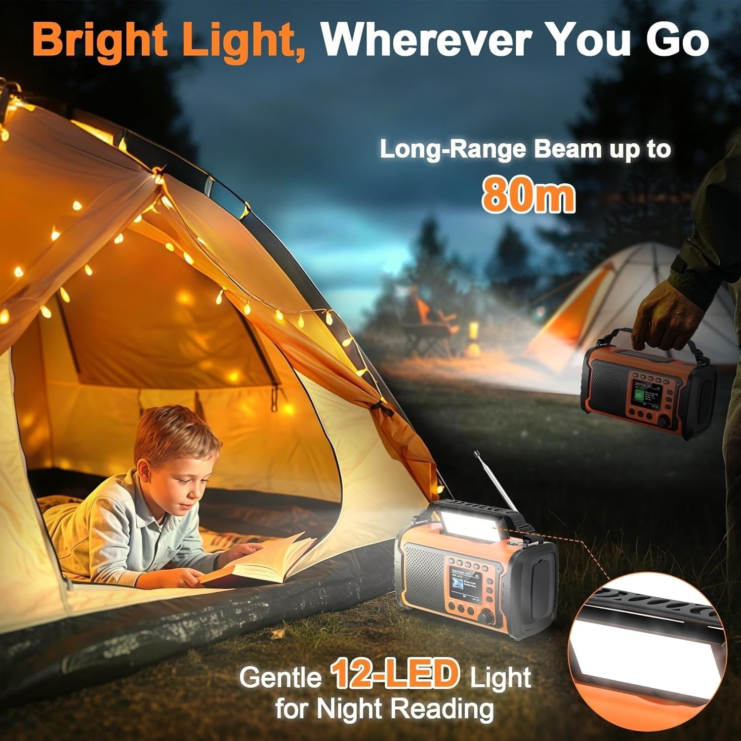 Portable DAB Radio with 27000mAh Battery | Bluetooth, FM, SOS, Torch