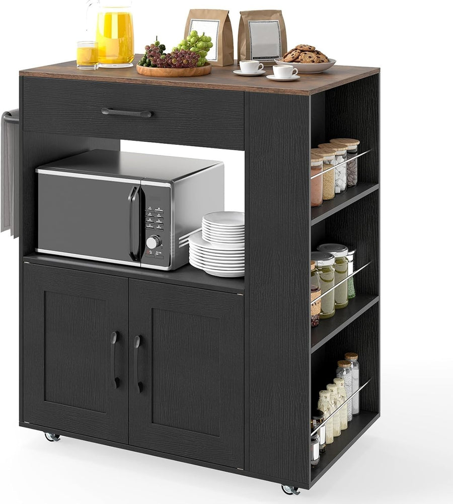 Kitchen Island Trolley with Cabinet Drawer Spice Rack