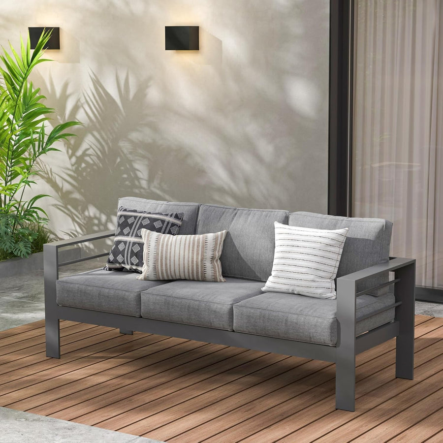 3 Seater Aluminium Outdoor Sofa Garden Lounge Couch Dark Grey Cushions