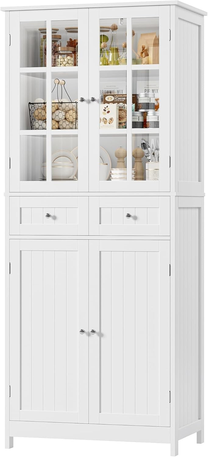 White 180cm Tall Kitchen Pantry Cupboard 4 Doors 2 Drawers Storage Cabinet