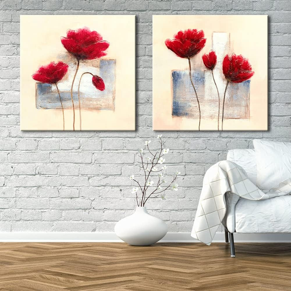 2‑Panel Abstract Floral Canvas Wall Art 12×12 in Each Modern Decor