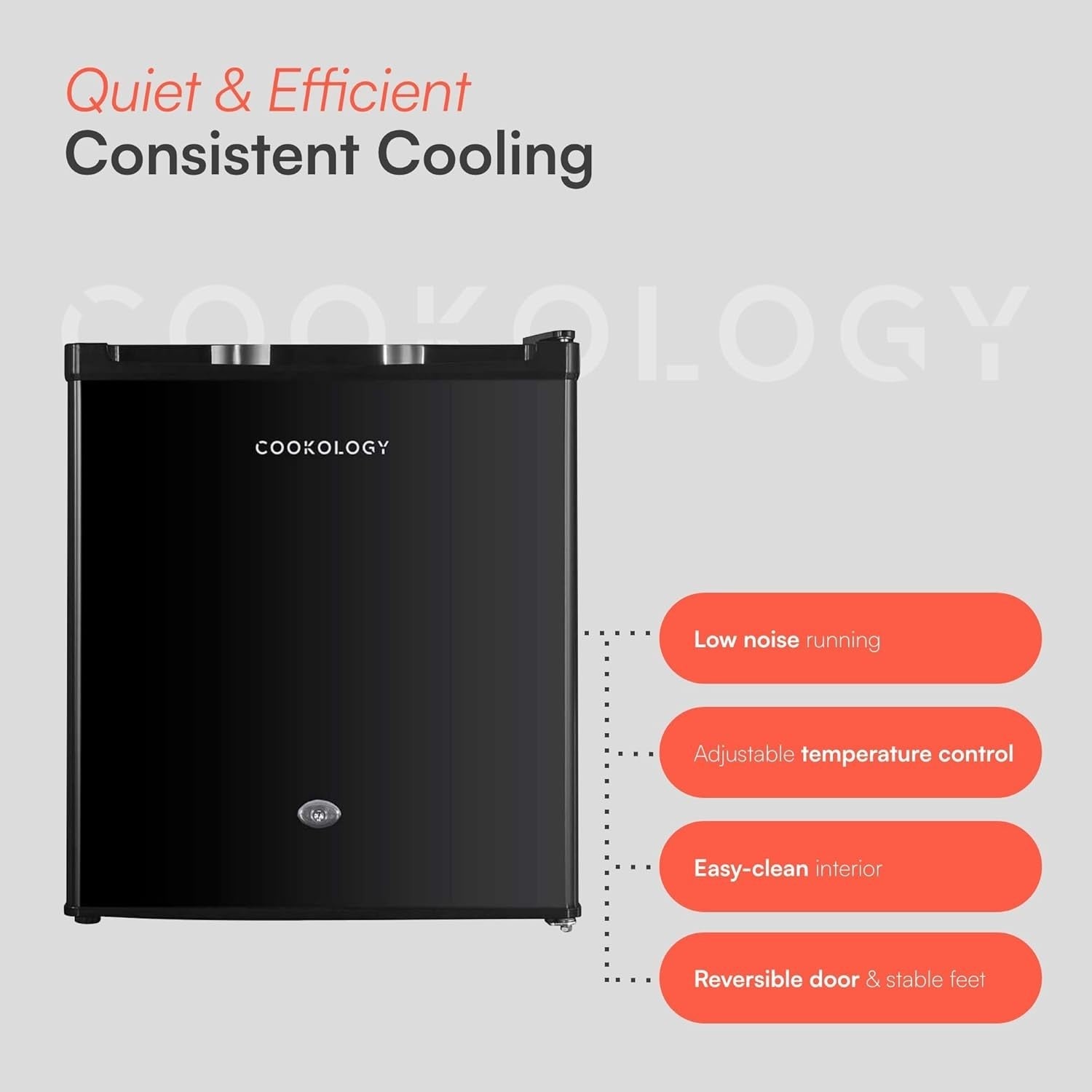 42L Mini Fridge Countertop Compact Reversible Door Black