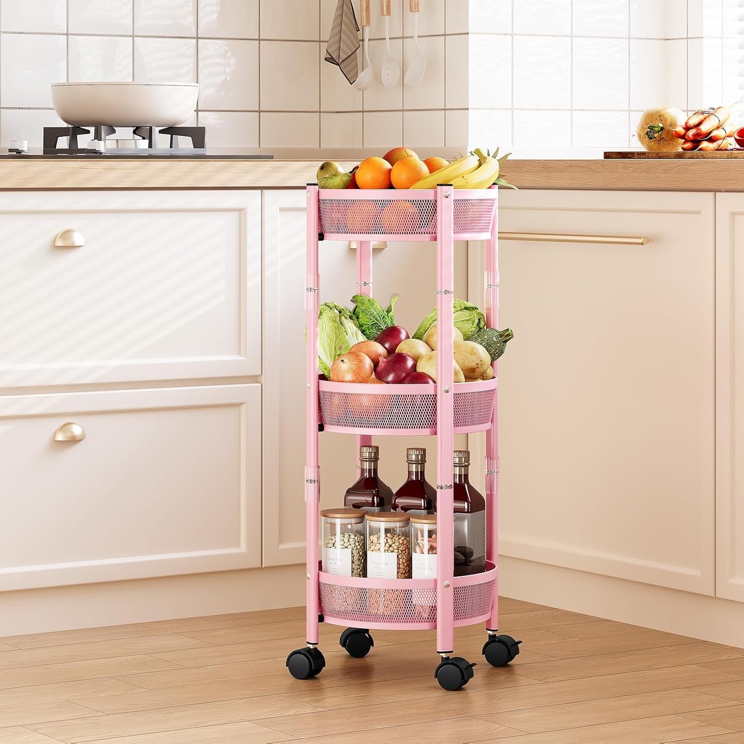 3 Tier Foldable Rolling Storage Cart Metal Utility Trolley Lockable Wheels