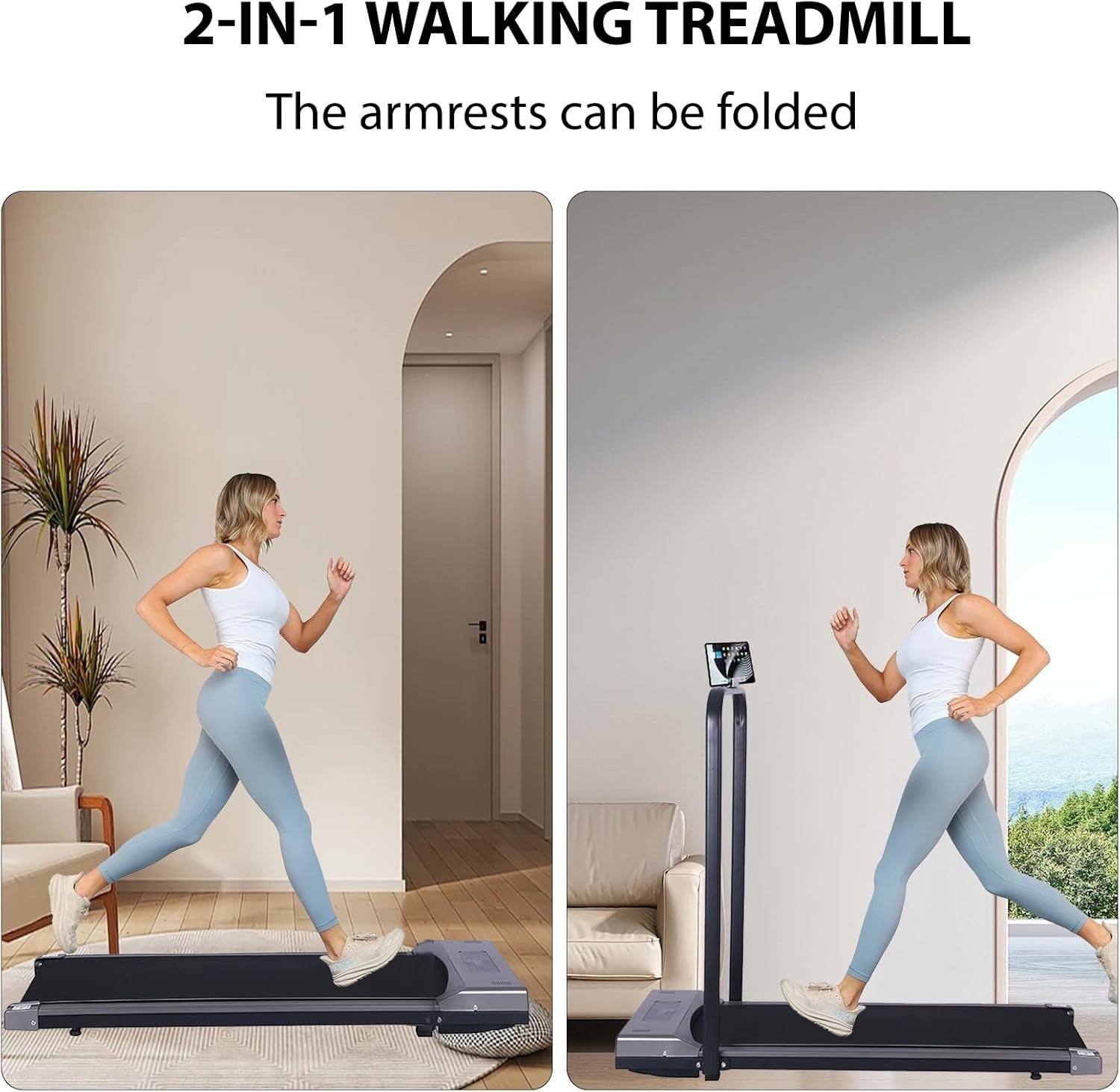 Portable 2-in-1 Under Desk Treadmill Walking Jogging Machine w/ App & LED