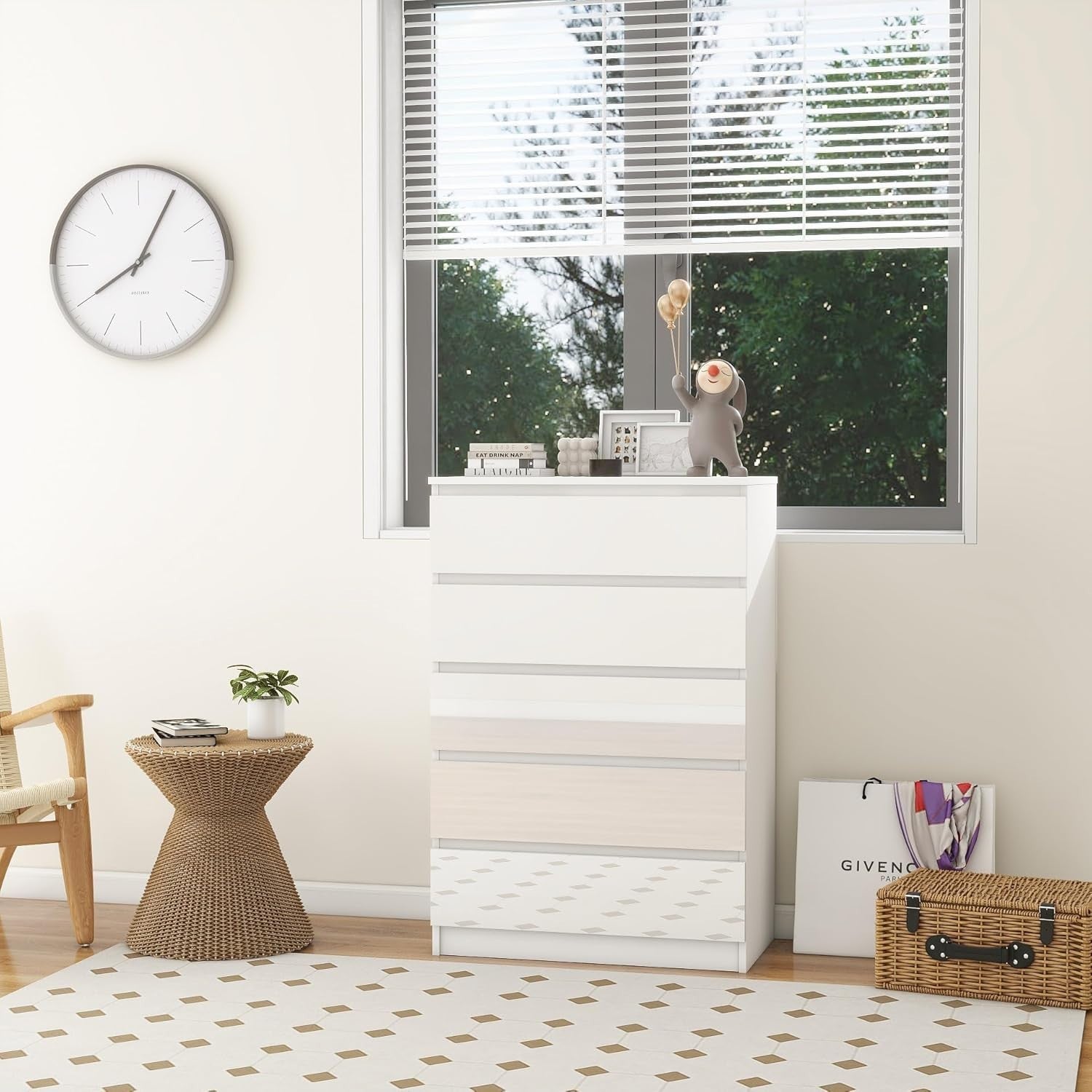 White 5 Drawer High-Gloss Chest Modern Storage Cabinet Bedroom Organizer