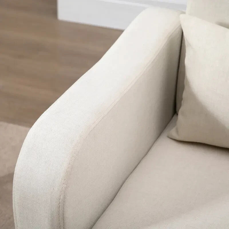 Cream Linen Accent Armchair Wooden Legs Lounge Chair Padded Seat Home Sofa