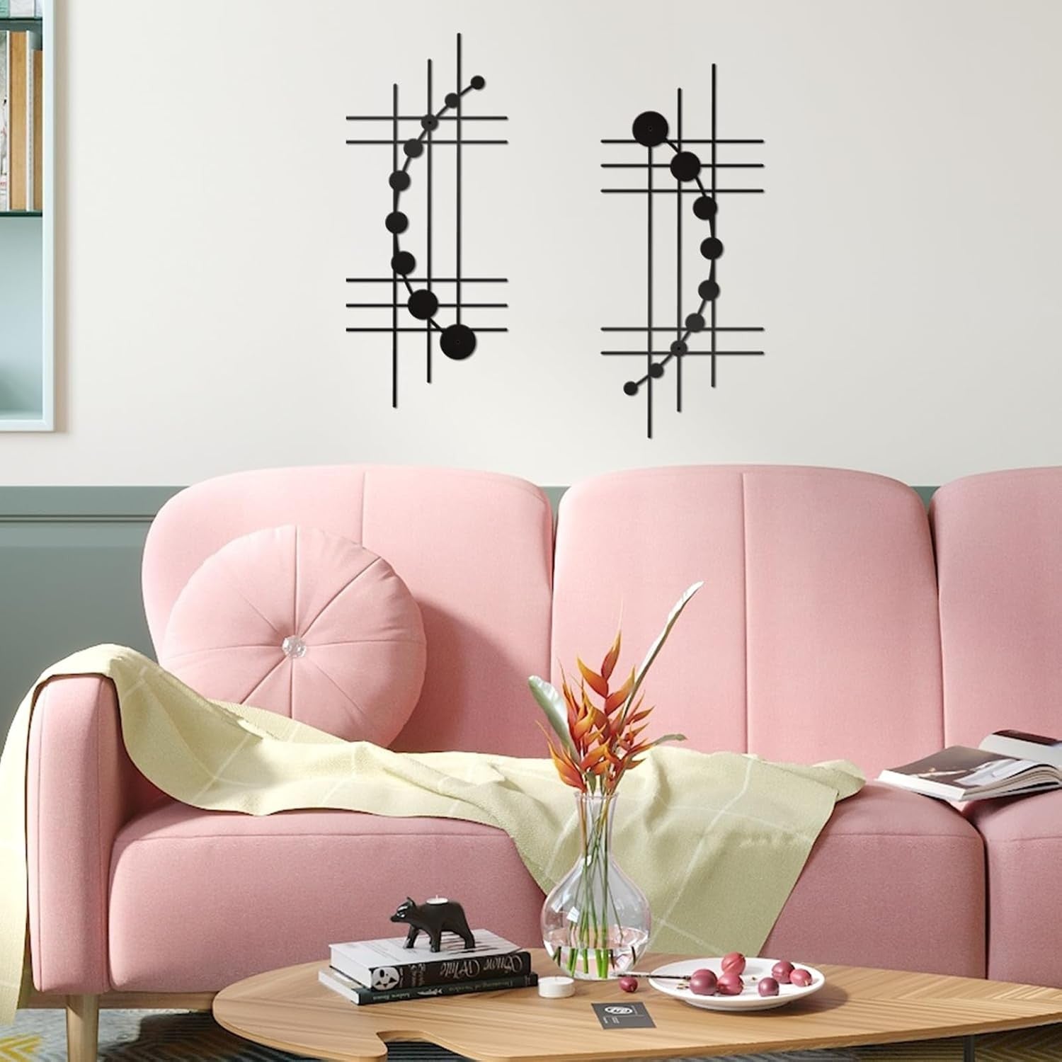 Modern Abstract Metal Wall Art Set Minimalist Geometric Hanging Black