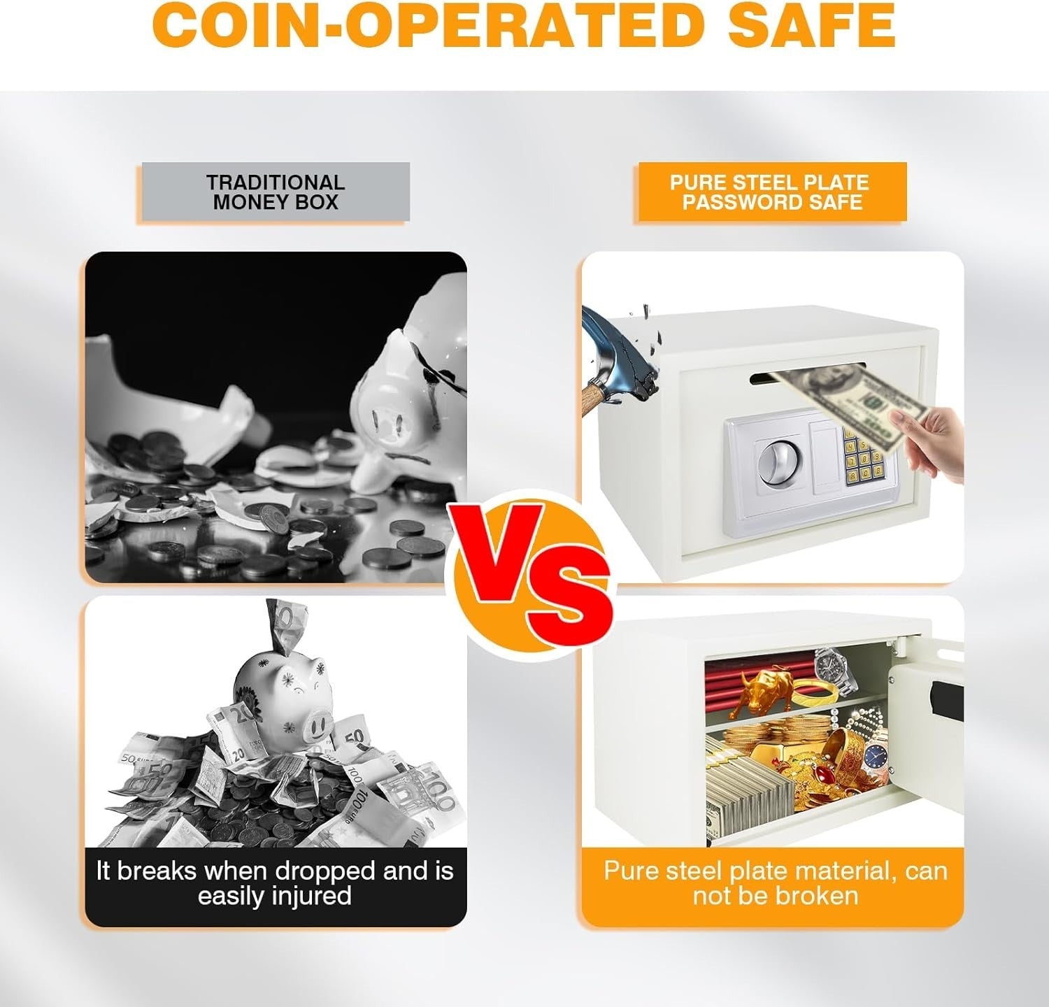 16L Digital Safe Box with Coin Slot Electronic Security Cash Lock White
