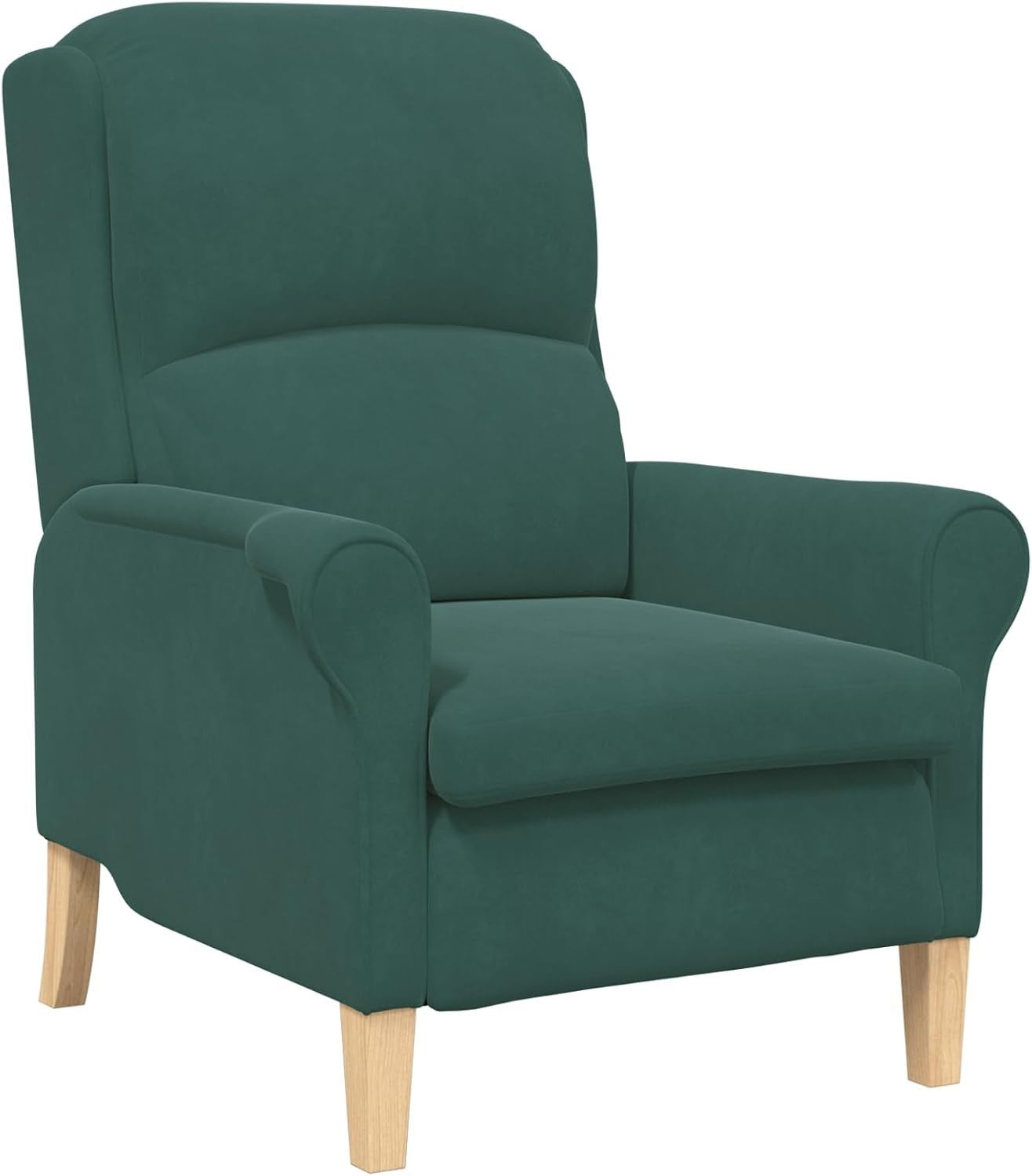 Dark Green Recliner Armchair Fabric Wingback Chair Wood Legs Lounge