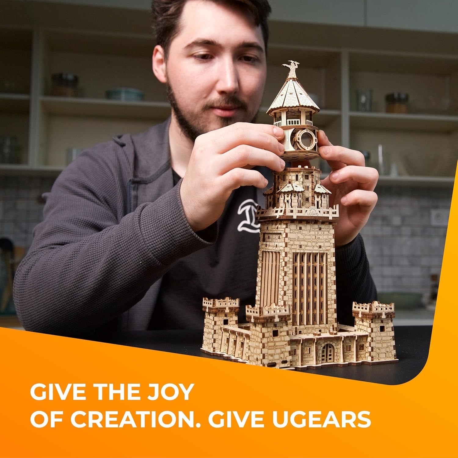 3D Wooden Lighthouse Puzzle with LED Nightlight – DIY Model Kit Gift