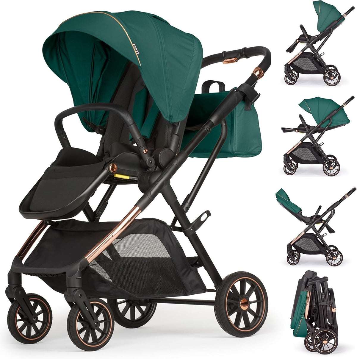 Baby Pushchair Reclining Seat Smooth Suspension Compact Stroller Green
