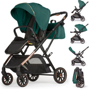 Baby Pushchair Reclining Seat Smooth Suspension Compact Stroller Green