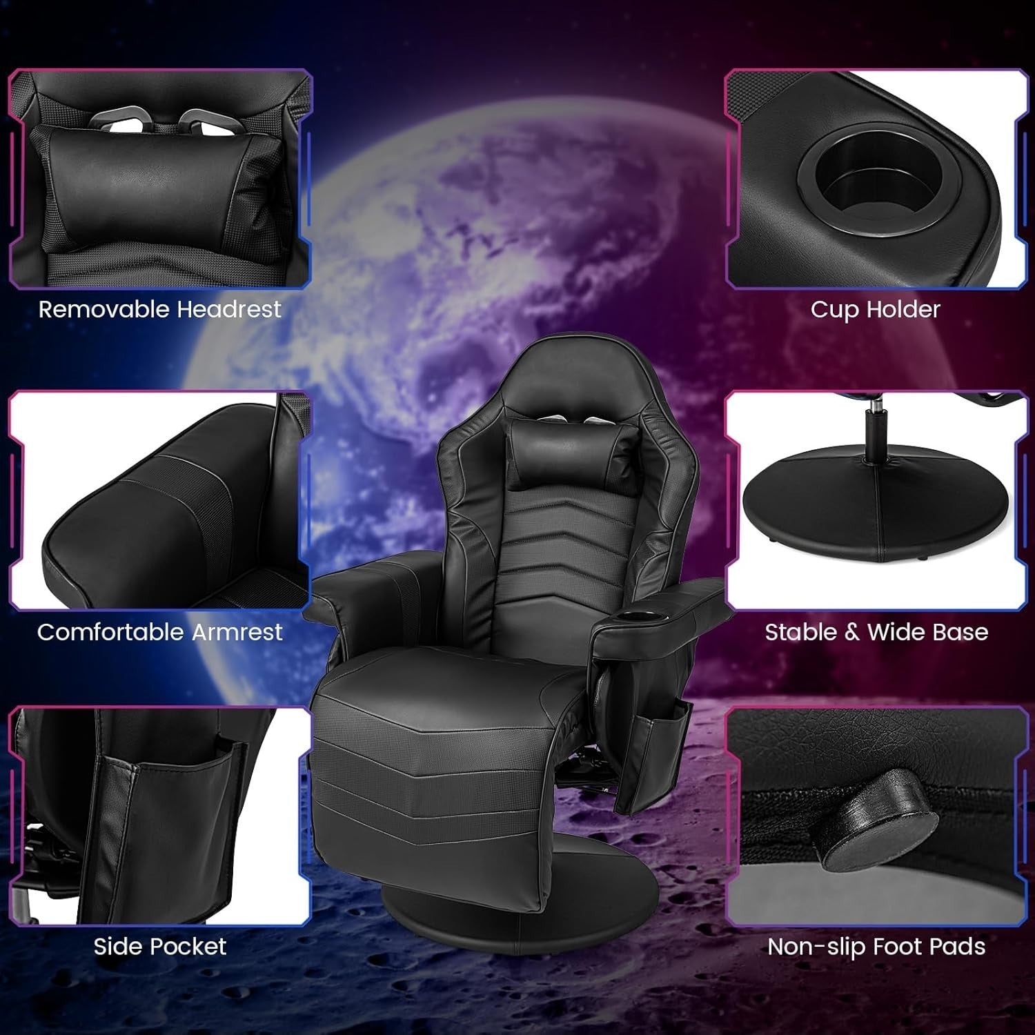 Massage Gaming Chair Recliner Footrest Adjustable Height Swivel PU Leather