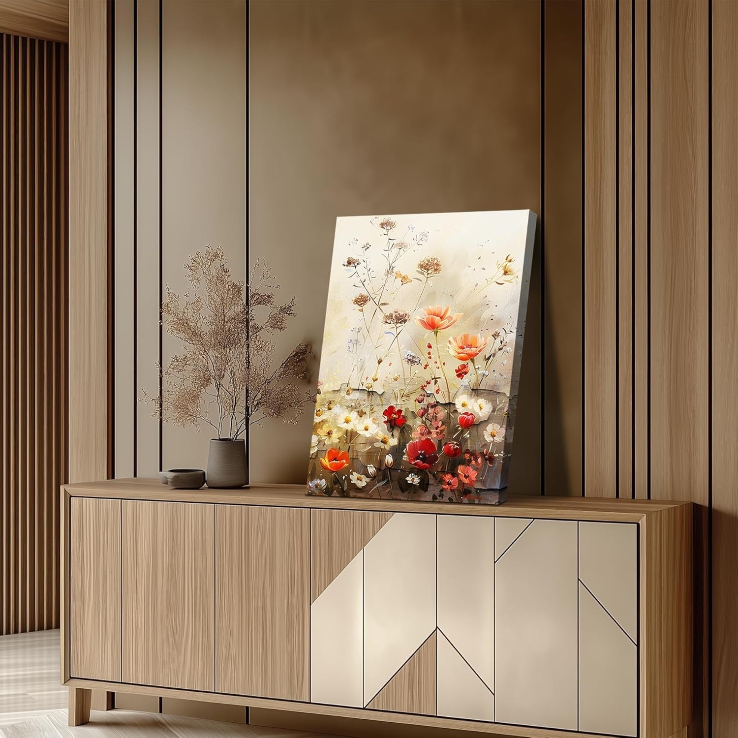 Canvas Wall Art Set of 3 Red Flower Prints Modern Living Room Decor
