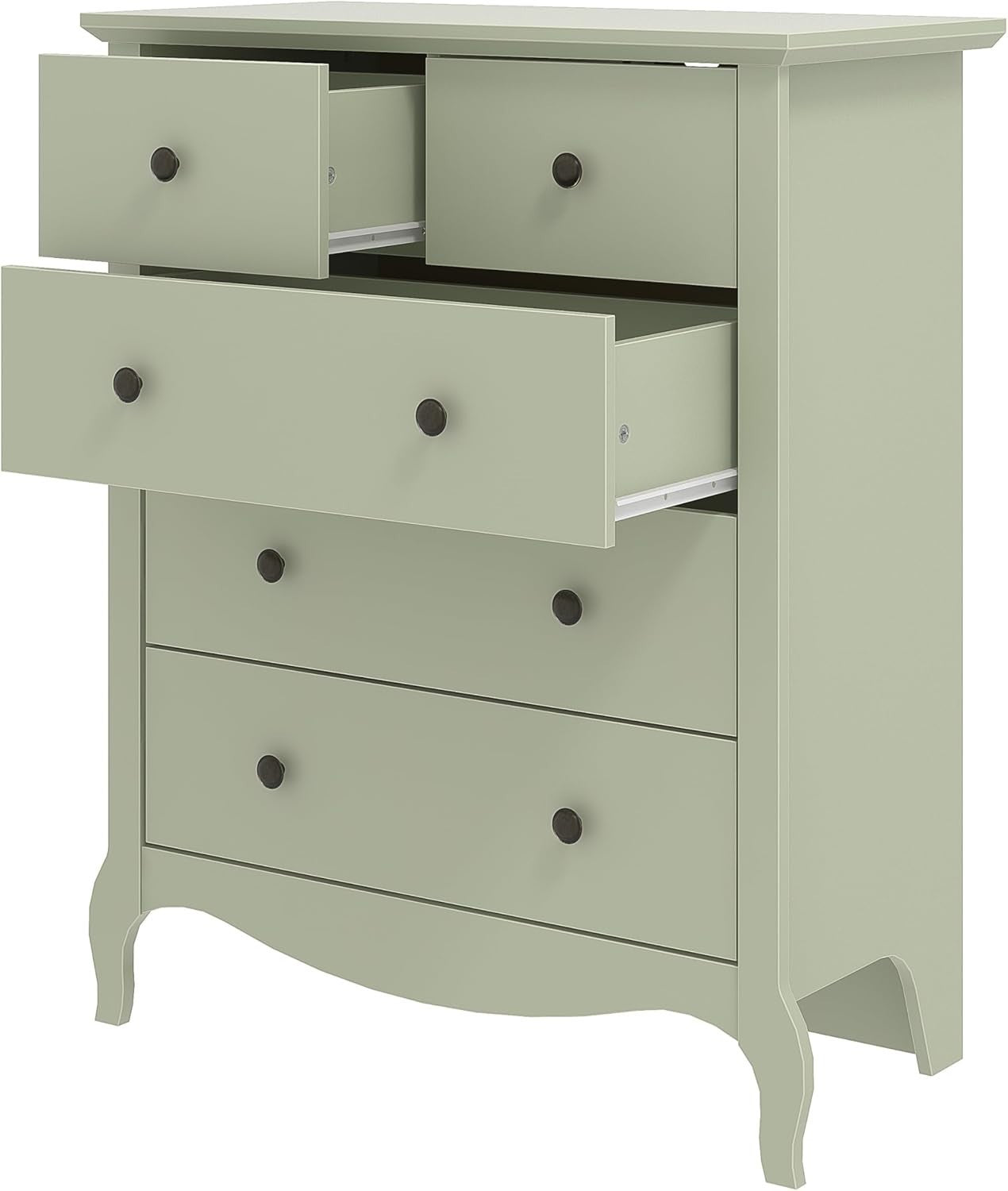 Sage Green 5 Drawer Chest Storage Cabinet Hallway Bedroom Modern Slimline