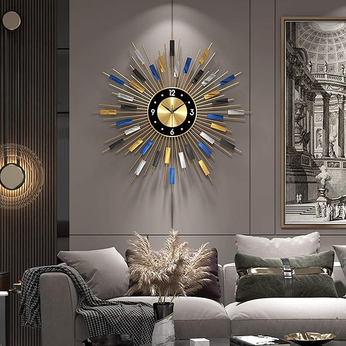 27" Extra Large Metal Wall Clock Modern Silent Sunburst Art Decor for Home