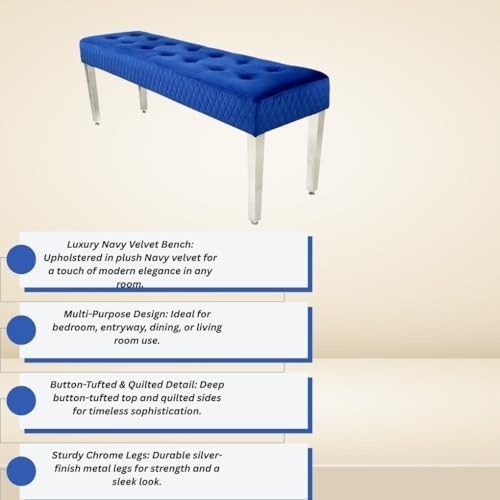 Luxury Navy Velvet 3-Seater Bench Modern Upholstered Dining & Entryway Seat