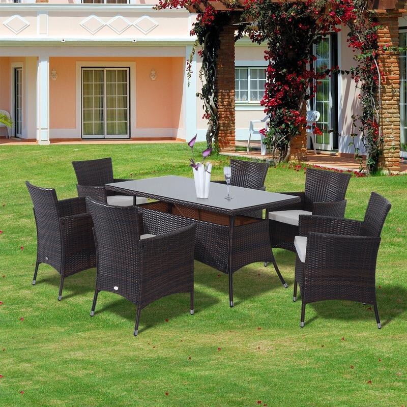 6 Seater Rattan Garden Dining Set Table Chairs Outdoor Furniture Brown Patio