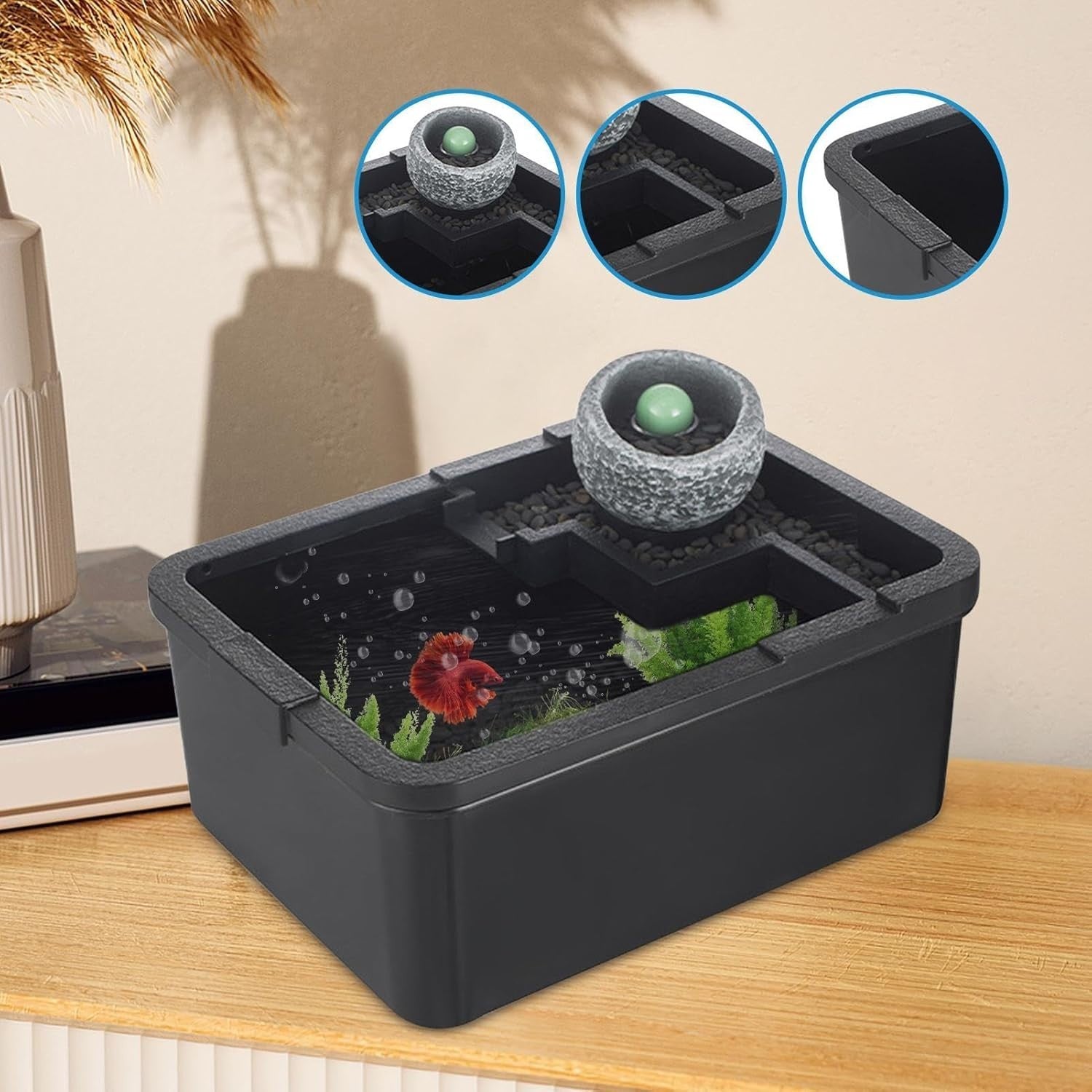 Beta Fish Tank Kit | Small Desktop Aquarium w/ Quiet USB Pump & Light
