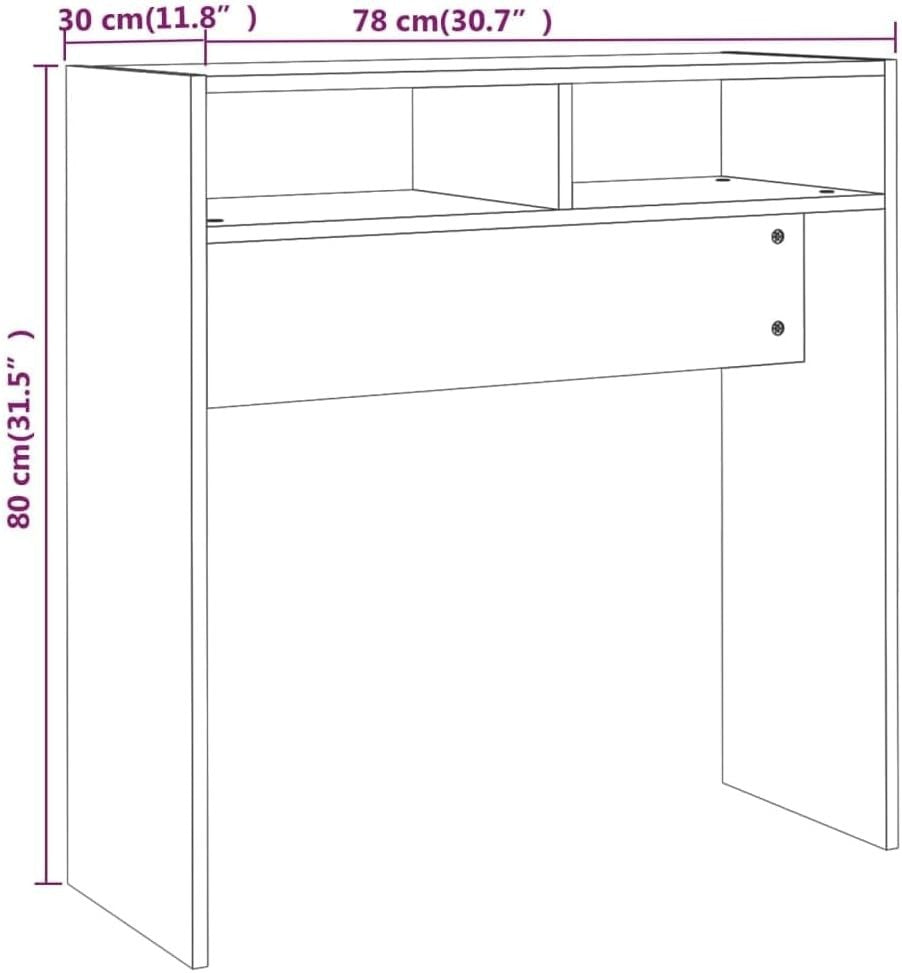 Compact Modern Console Table with Storage, Brown Oak, 105x30x80cm